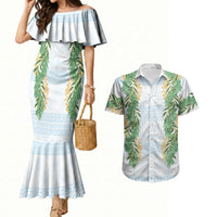 Hawai'i Paniolo Maile Twisted Lei Couples Matching Mermaid Dress and Hawaiian Shirt Winter White LT7 White - Polynesian Pride