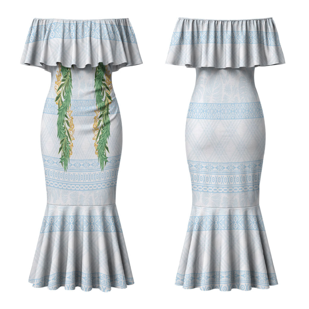 Hawai'i Paniolo Maile Twisted Lei Couples Matching Mermaid Dress and Hawaiian Shirt Winter White LT7 - Polynesian Pride