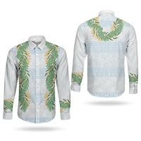 Hawai'i Paniolo Maile Twisted Lei Couples Matching Off Shoulder Short Dress and Long Sleeve Button Shirt Winter White LT7 - Polynesian Pride