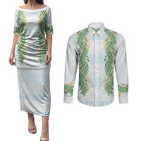Hawai'i Paniolo Maile Twisted Lei Couples Matching Puletasi and Long Sleeve Button Shirt Winter White LT7 White - Polynesian Pride