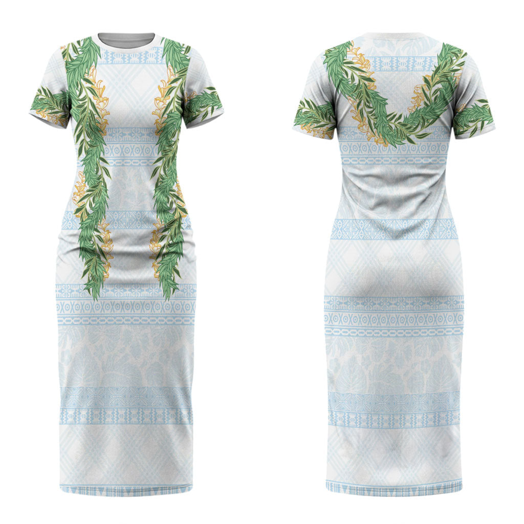 Hawai'i Paniolo Maile Twisted Lei Couples Matching Short Sleeve Bodycon Dress and Hawaiian Shirt Winter White LT7 - Polynesian Pride