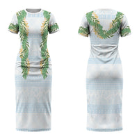 Hawai'i Paniolo Maile Twisted Lei Couples Matching Short Sleeve Bodycon Dress and Hawaiian Shirt Winter White LT7 - Polynesian Pride