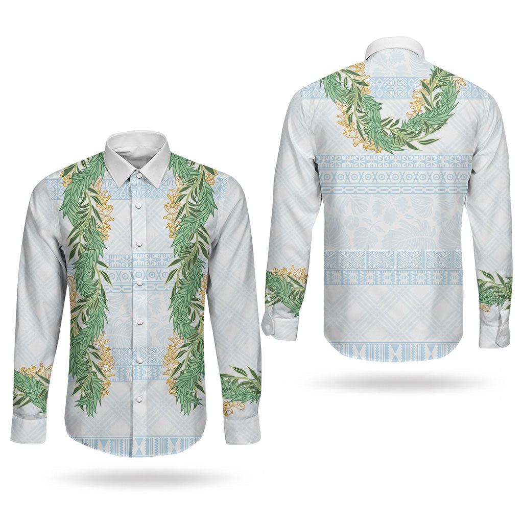 Hawai'i Paniolo Maile Twisted Lei Couples Matching Tank Maxi Dress and Long Sleeve Button Shirt Winter White LT7 - Polynesian Pride