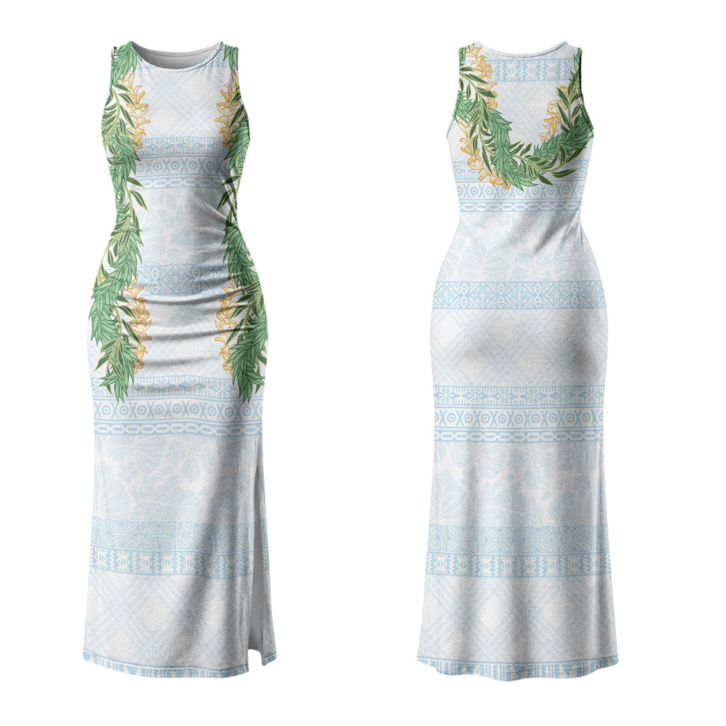 Hawai'i Paniolo Maile Twisted Lei Couples Matching Tank Maxi Dress and Long Sleeve Button Shirt Winter White LT7 - Polynesian Pride