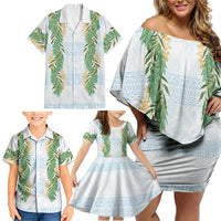 Hawai'i Paniolo Maile Twisted Lei Family Matching Off Shoulder Short Dress and Hawaiian Shirt Winter White LT7 - Polynesian Pride