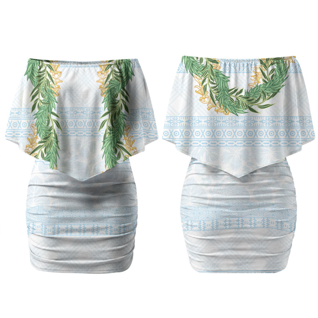 Hawai'i Paniolo Maile Twisted Lei Family Matching Off Shoulder Short Dress and Hawaiian Shirt Winter White LT7 Mom's Dress White - Polynesian Pride