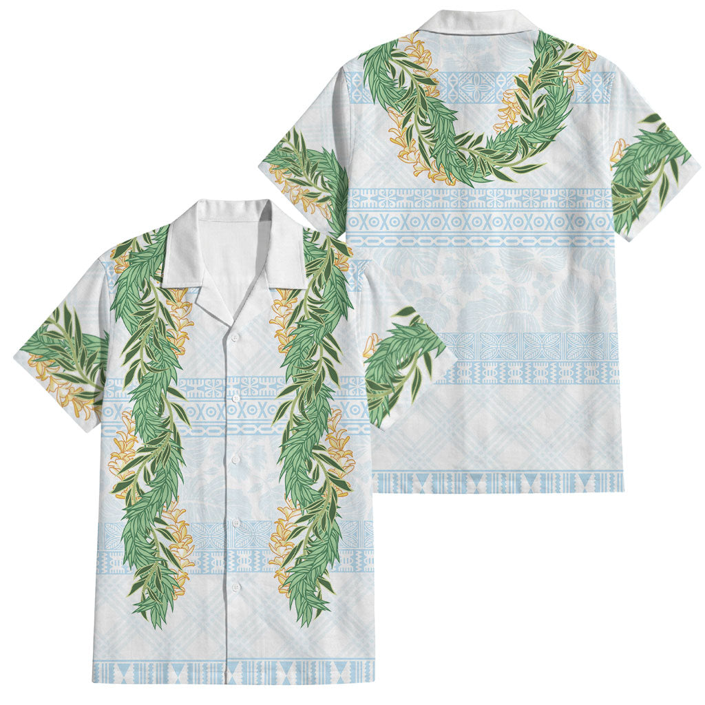 Hawai'i Paniolo Maile Twisted Lei Family Matching Off Shoulder Short Dress and Hawaiian Shirt Winter White LT7 Dad's Shirt - Short Sleeve White - Polynesian Pride