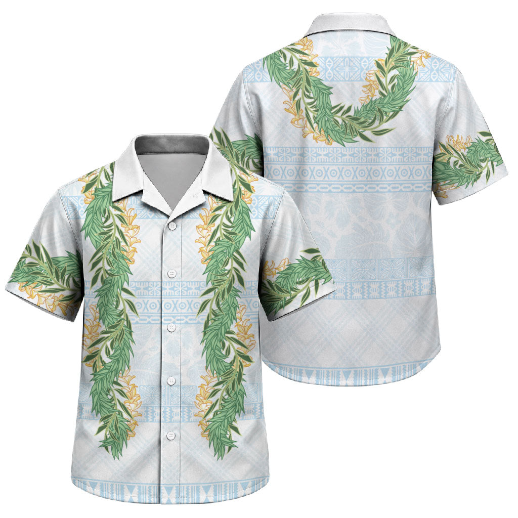 Hawai'i Paniolo Maile Twisted Lei Family Matching Off Shoulder Short Dress and Hawaiian Shirt Winter White LT7 Son's Shirt White - Polynesian Pride