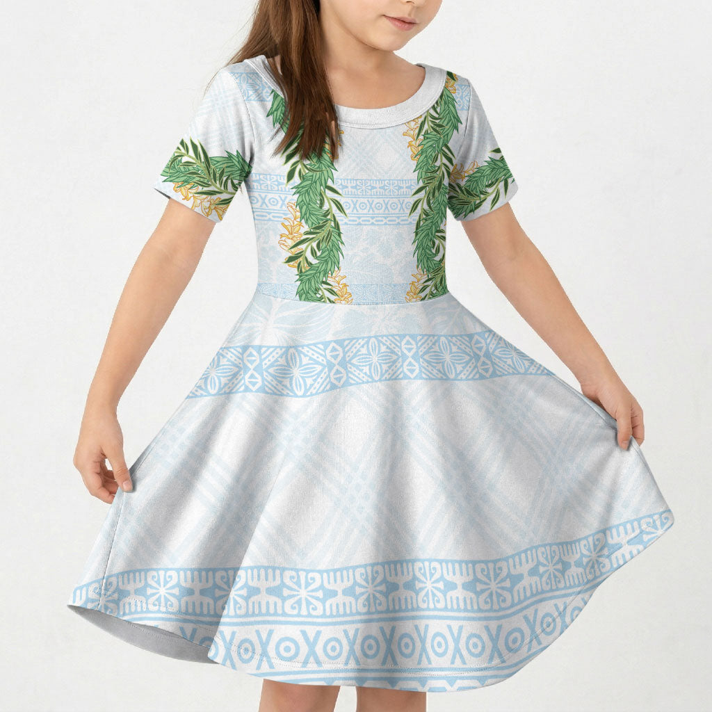 Hawai'i Paniolo Maile Twisted Lei Kid Short Sleeve Dress Winter White