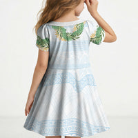 Hawai'i Paniolo Maile Twisted Lei Kid Short Sleeve Dress Winter White LT7 - Polynesian Pride