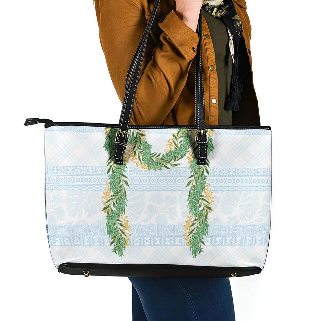 Hawai'i Paniolo Maile Twisted Lei Leather Tote Bag Winter White LT7 - Polynesian Pride