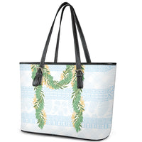 Hawai'i Paniolo Maile Twisted Lei Leather Tote Bag Winter White LT7 - Polynesian Pride