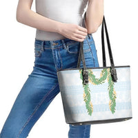 Hawai'i Paniolo Maile Twisted Lei Leather Tote Bag Winter White LT7 - Polynesian Pride
