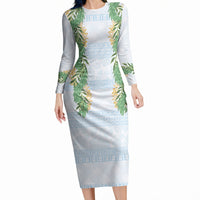 Hawai'i Paniolo Maile Twisted Lei Long Sleeve Bodycon Dress Winter White LT7 Long Dress White - Polynesian Pride