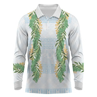 Hawai'i Paniolo Maile Twisted Lei Long Sleeve Polo Shirt Winter White LT7 White - Polynesian Pride