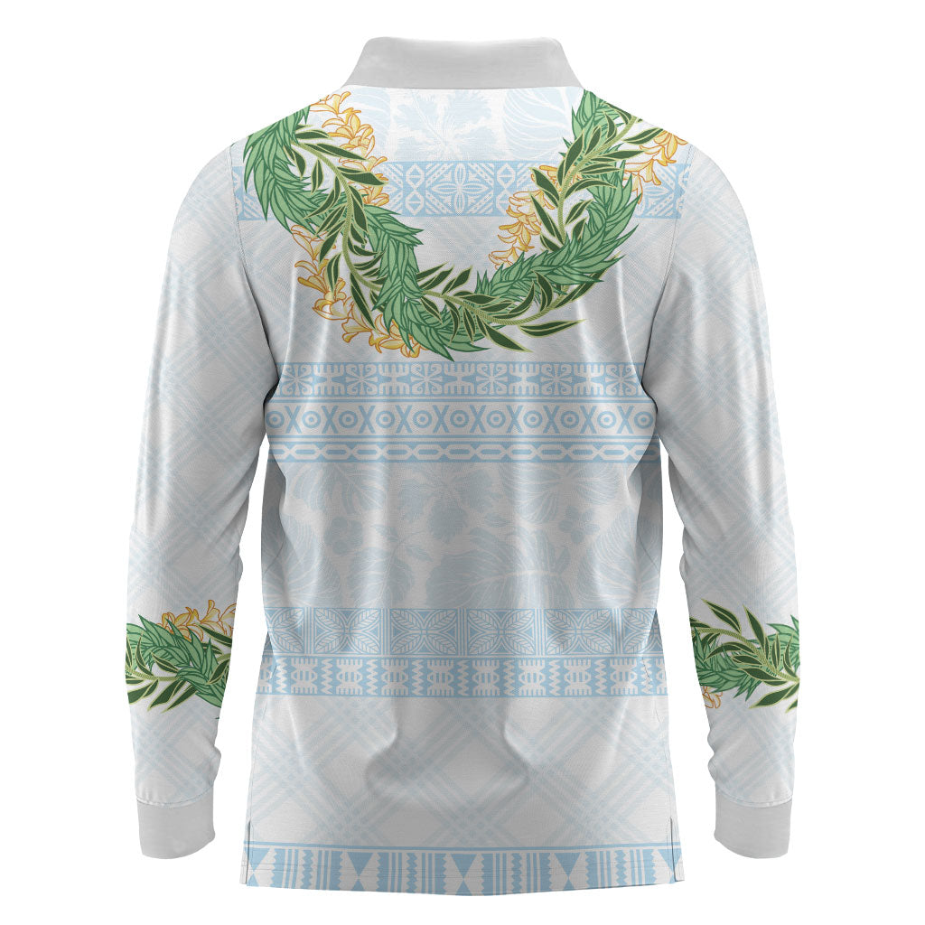 Hawai'i Paniolo Maile Twisted Lei Long Sleeve Polo Shirt Winter White LT7 - Polynesian Pride
