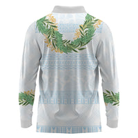 Hawai'i Paniolo Maile Twisted Lei Long Sleeve Polo Shirt Winter White LT7 - Polynesian Pride