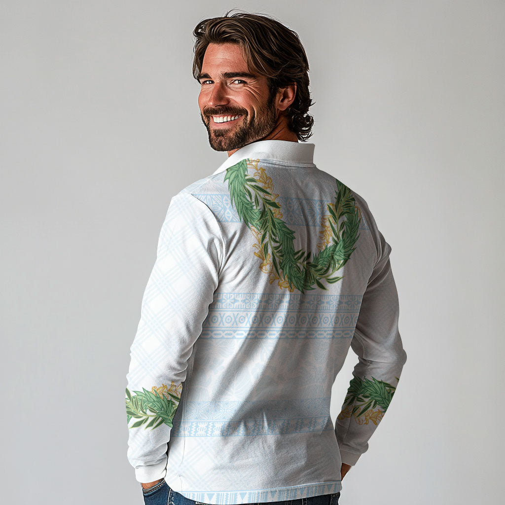 Hawai'i Paniolo Maile Twisted Lei Long Sleeve Polo Shirt Winter White LT7 - Polynesian Pride