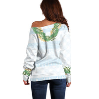 Hawai'i Paniolo Maile Twisted Lei Off Shoulder Sweater Winter White LT7 - Polynesian Pride