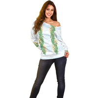 Hawai'i Paniolo Maile Twisted Lei Off Shoulder Sweater Winter White LT7 - Polynesian Pride