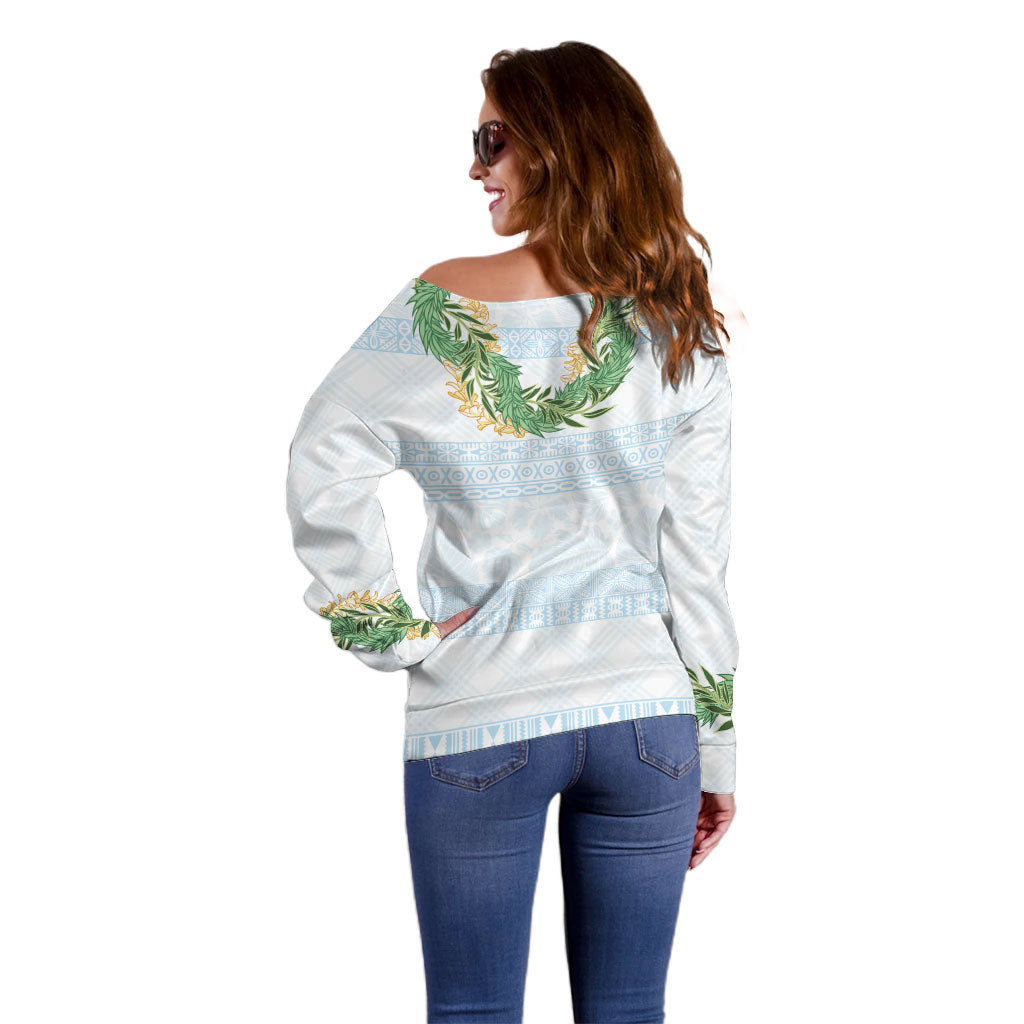 Hawai'i Paniolo Maile Twisted Lei Off Shoulder Sweater Winter White LT7 - Polynesian Pride