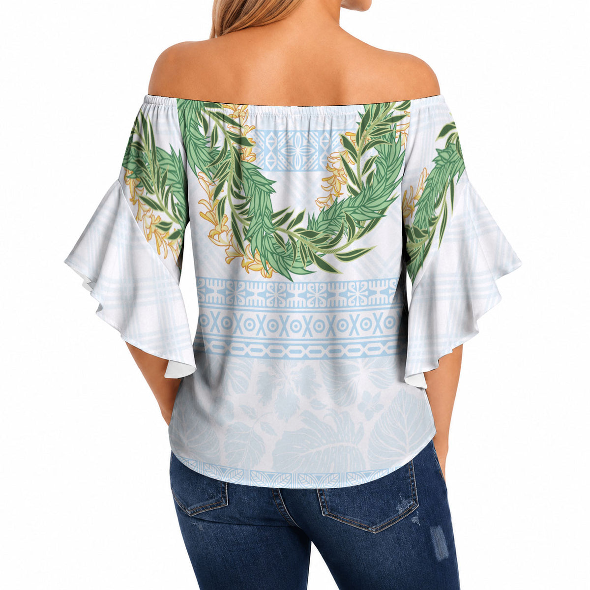Hawai'i Paniolo Maile Twisted Lei Off Shoulder Wrap Waist Top Winter White LT7 - Polynesian Pride