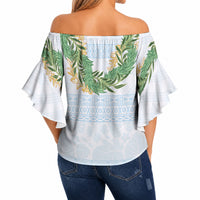 Hawai'i Paniolo Maile Twisted Lei Off Shoulder Wrap Waist Top Winter White LT7 - Polynesian Pride