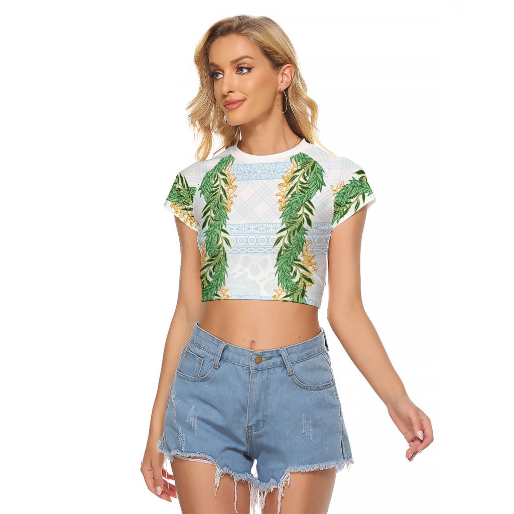 Hawai'i Paniolo Maile Twisted Lei Raglan Cropped T Shirt Winter White