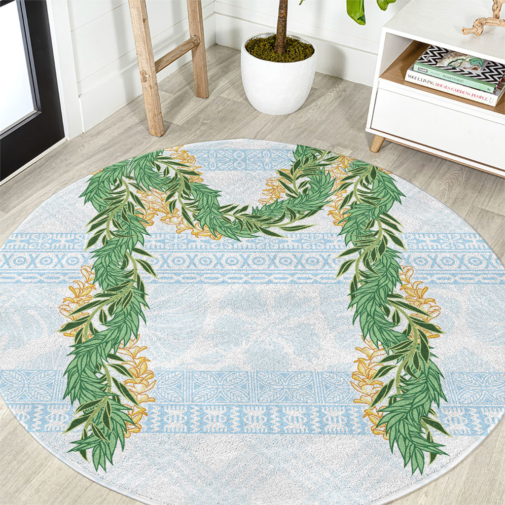 Hawai'i Paniolo Maile Twisted Lei Round Carpet Winter White LT7 White - Polynesian Pride