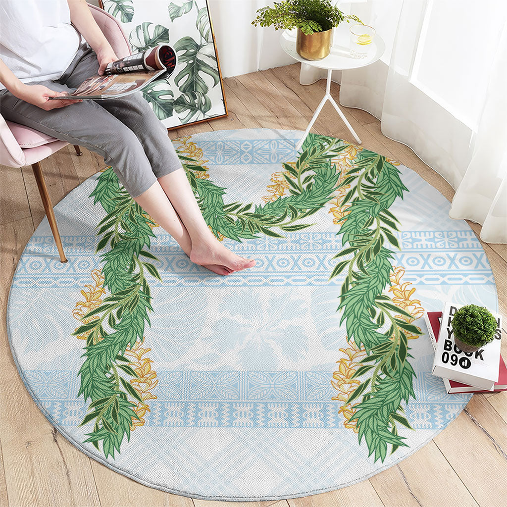 Hawai'i Paniolo Maile Twisted Lei Round Carpet Winter White LT7 - Polynesian Pride