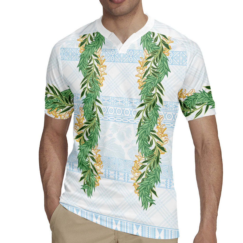 Hawai'i Paniolo Maile Twisted Lei Rugby Jersey Winter White LT7 - Polynesian Pride