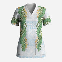 Hawai'i Paniolo Maile Twisted Lei Scrub Top Winter White LT7 Adult White - Polynesian Pride