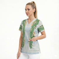 Hawai'i Paniolo Maile Twisted Lei Scrub Top Winter White LT7 - Polynesian Pride