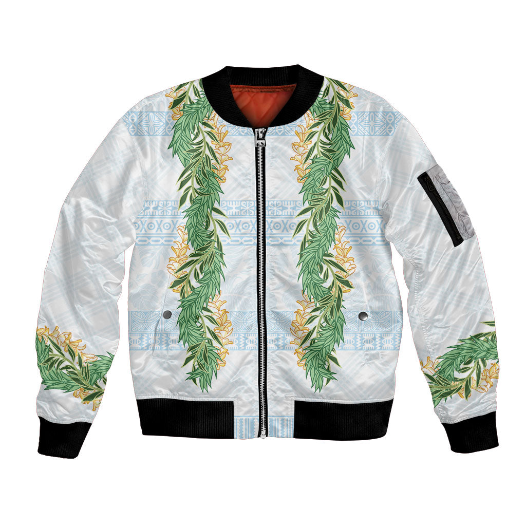 Hawai'i Paniolo Maile Twisted Lei Sleeve Zip Bomber Jacket Winter White LT7 Unisex White - Polynesian Pride