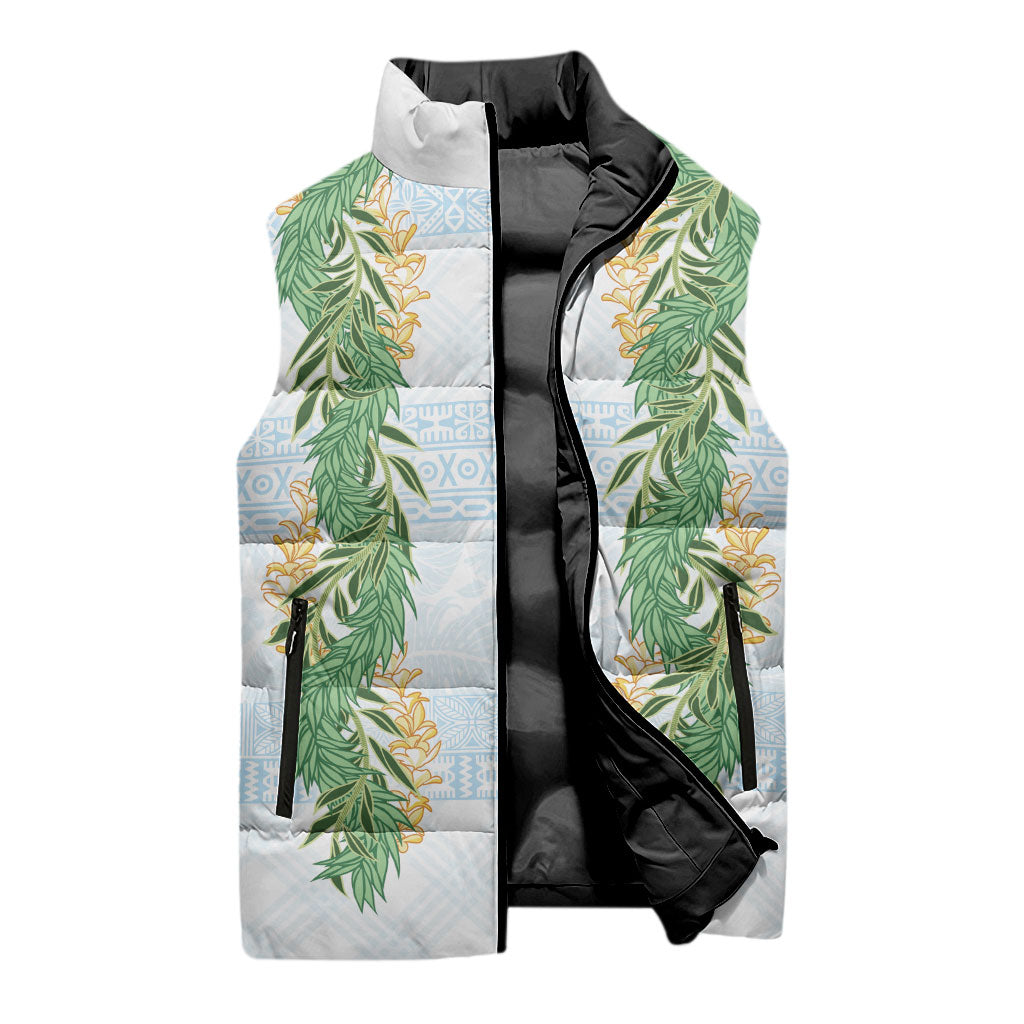 Hawai'i Paniolo Maile Twisted Lei Sleeveless Puffer Jacket Winter White LT7 - Polynesian Pride