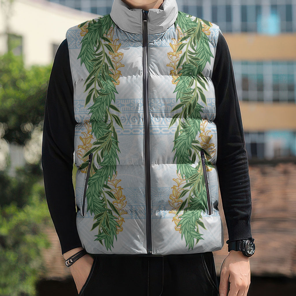 Hawai'i Paniolo Maile Twisted Lei Sleeveless Puffer Jacket Winter White LT7 - Polynesian Pride