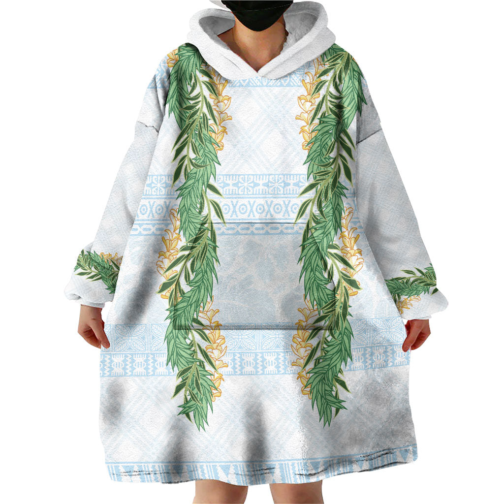 Hawai'i Paniolo Maile Twisted Lei Wearable Blanket Hoodie Winter White LT7 - Polynesian Pride