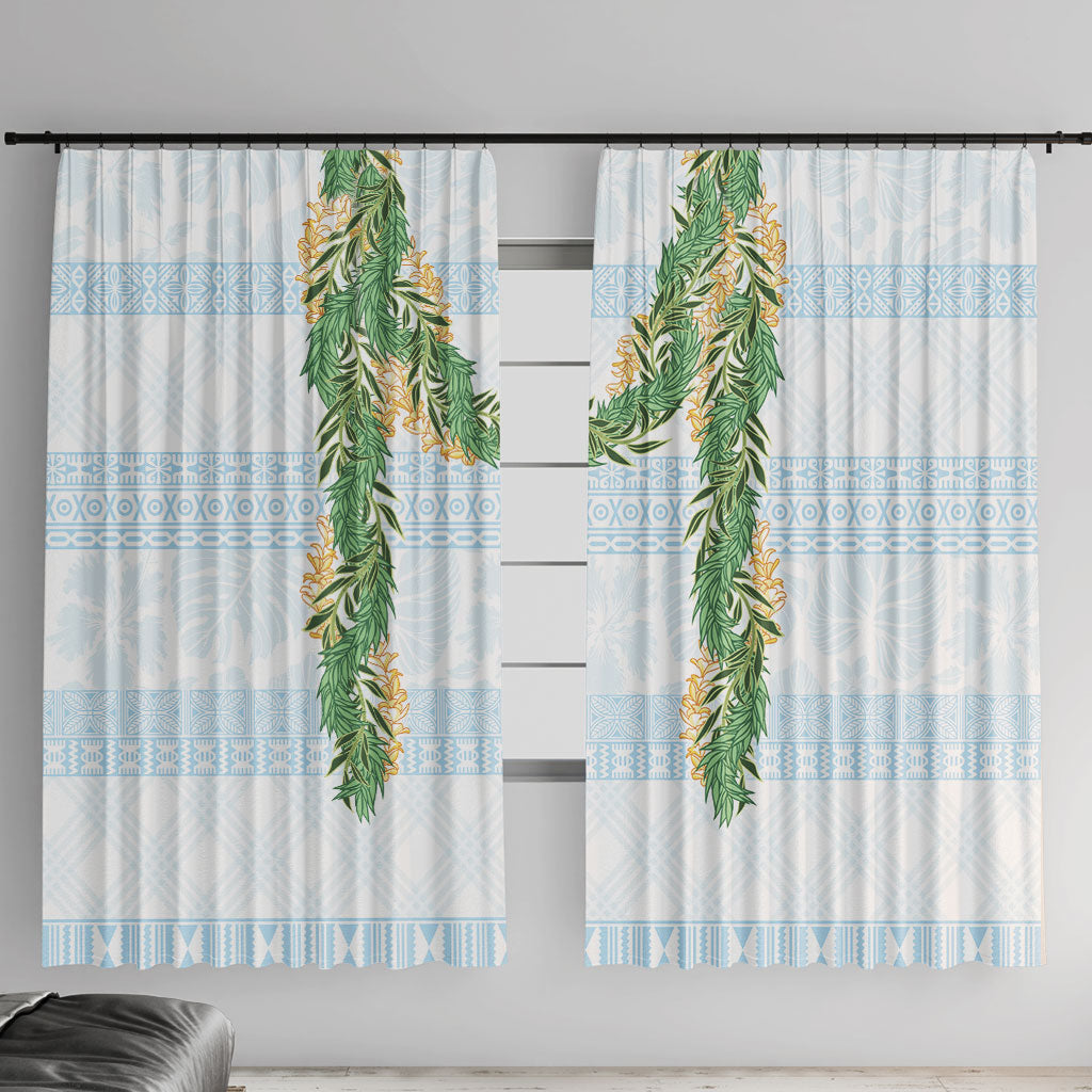 Hawai'i Paniolo Maile Twisted Lei Window Curtain Winter White LT7 With Hooks White - Polynesian Pride
