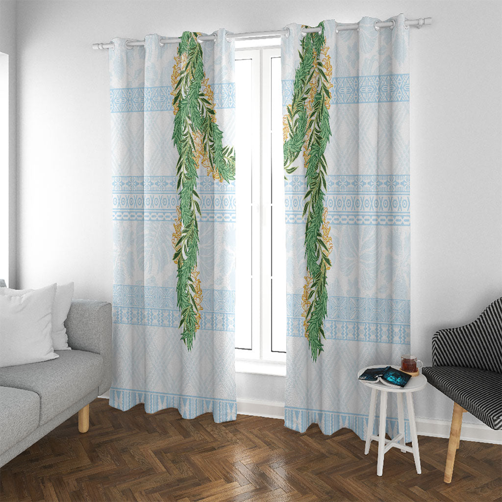Hawai'i Paniolo Maile Twisted Lei Window Curtain Winter White LT7 With Grommets White - Polynesian Pride