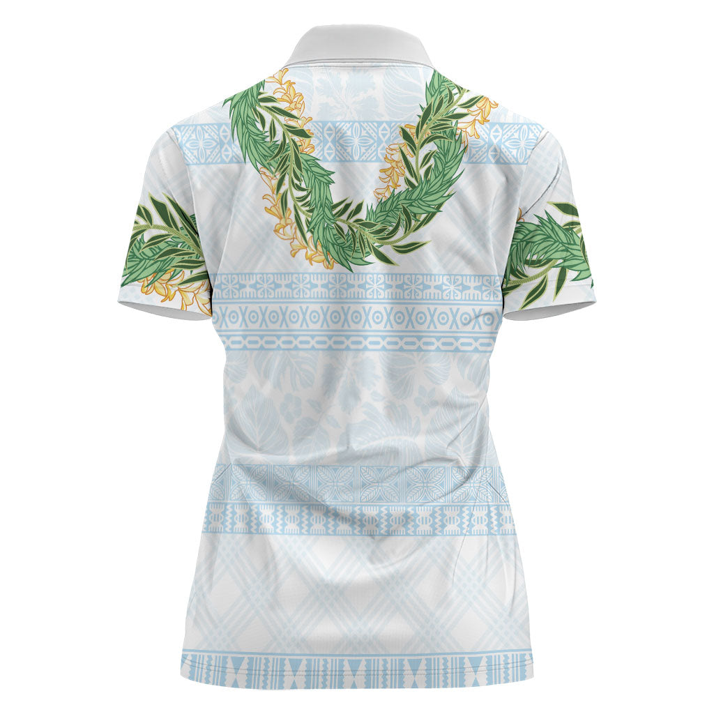 Hawai'i Paniolo Maile Twisted Lei Women Polo Shirt Winter White LT7 - Polynesian Pride
