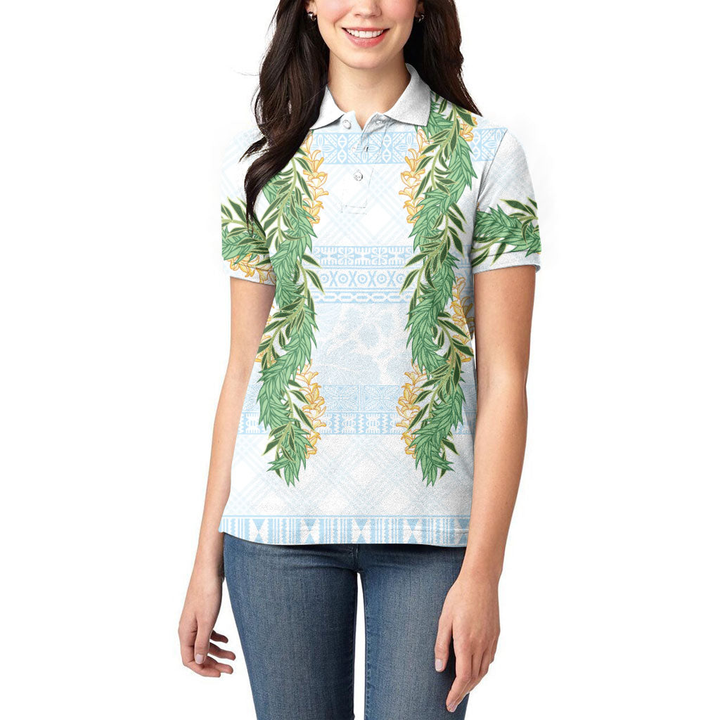 Hawai'i Paniolo Maile Twisted Lei Women Polo Shirt Winter White LT7 - Polynesian Pride