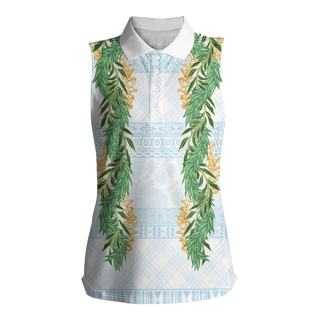 Hawai'i Paniolo Maile Twisted Lei Women Sleeveless Polo Shirt Winter White