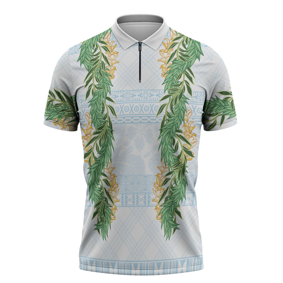 Hawai'i Paniolo Maile Twisted Lei Zipper Polo Shirt Winter White LT7 White - Polynesian Pride