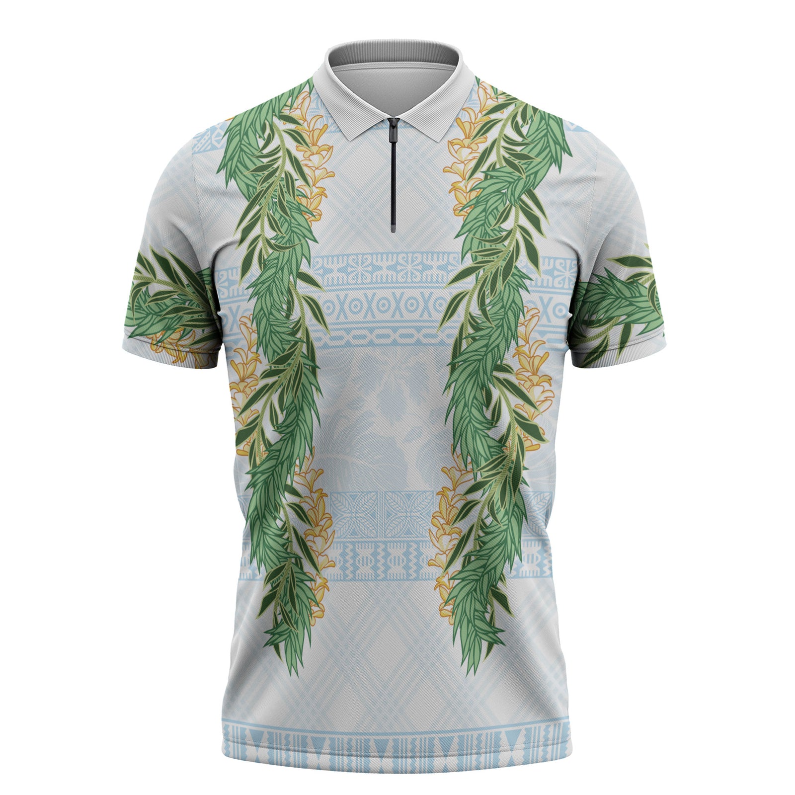 Hawai'i Paniolo Maile Twisted Lei Zipper Polo Shirt Winter White LT7 White - Polynesian Pride