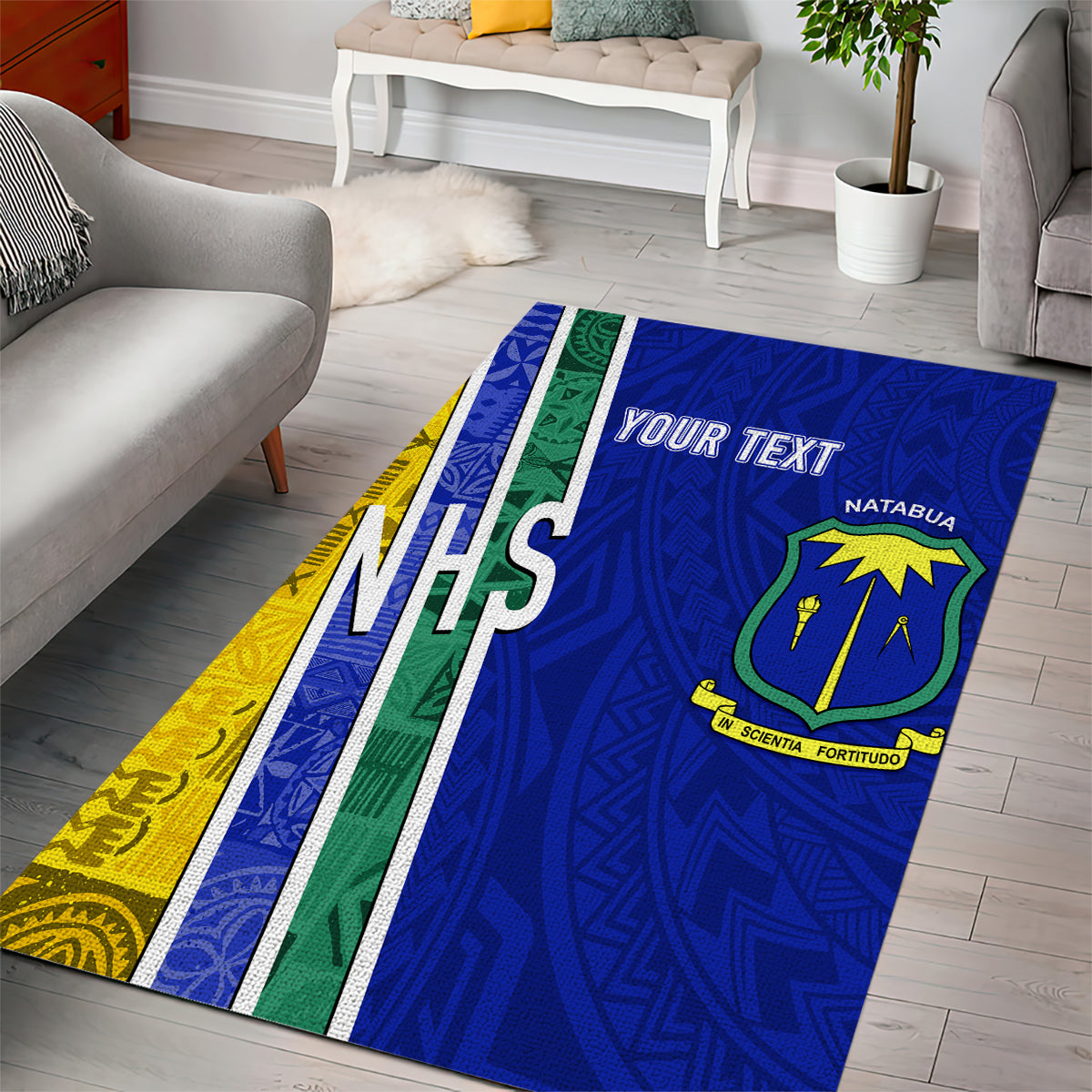 Personalised Fiji Natabua High School Area Rug Kaviti Tapa Mix Colors Proud NHS LT7 - Polynesian Pride