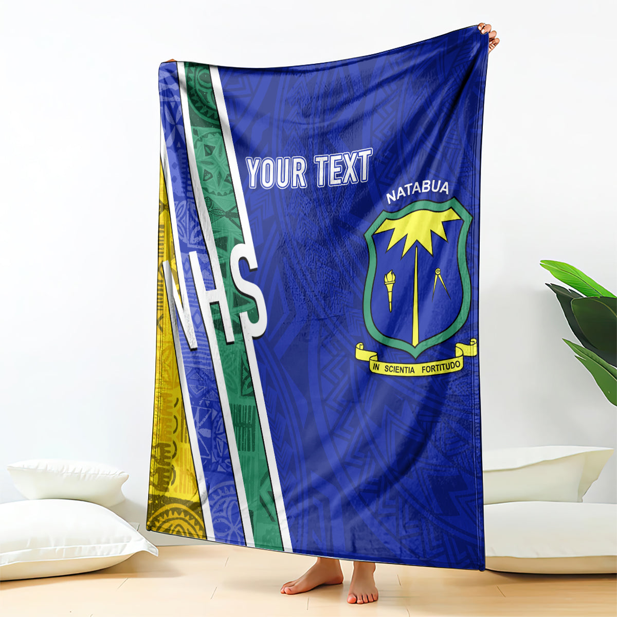 Personalised Fiji Natabua High School Blanket Kaviti Tapa Mix Colors Proud NHS LT7 Blue - Polynesian Pride