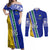 Personalised Fiji Natabua High School Couples Matching Off Shoulder Maxi Dress and Long Sleeve Button Shirts Kaviti Tapa Mix Colors Proud NHS LT7 Blue - Polynesian Pride