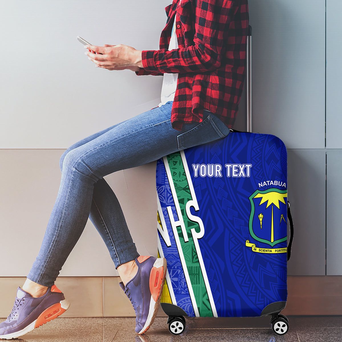 Personalised Fiji Natabua High School Luggage Cover Kaviti Tapa Mix Colors Proud NHS LT7 - Polynesian Pride