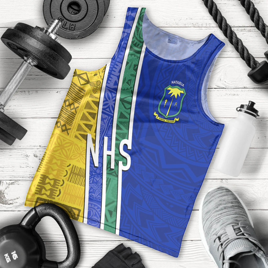 Personalised Fiji Natabua High School Men Tank Top Kaviti Tapa Mix Colors Proud NHS LT7 Blue - Polynesian Pride