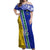 Personalised Fiji Natabua High School Off Shoulder Maxi Dress Kaviti Tapa Mix Colors Proud NHS LT7 Women Blue - Polynesian Pride